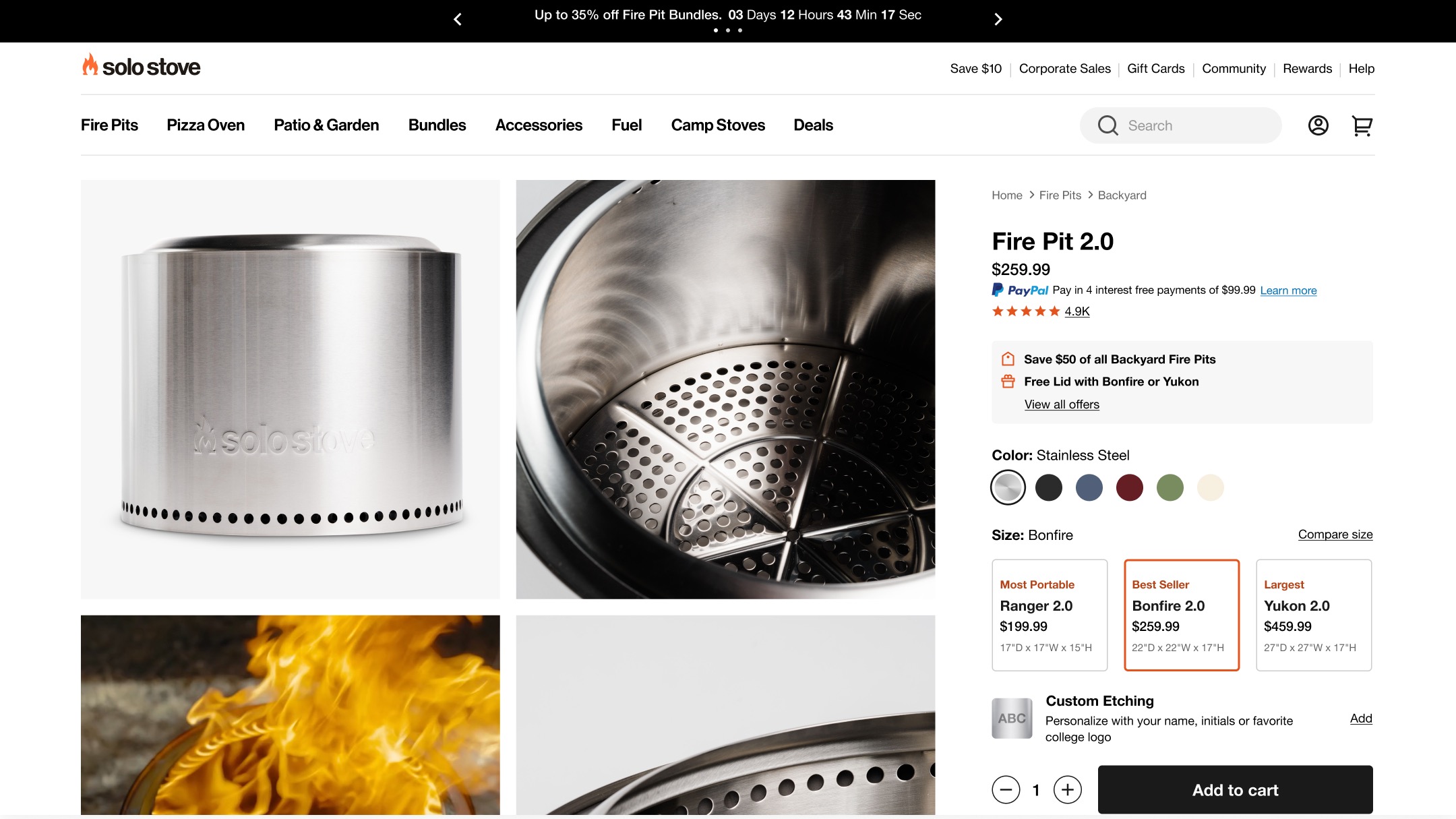 The redesigned Solo Stove product detail page above the fold